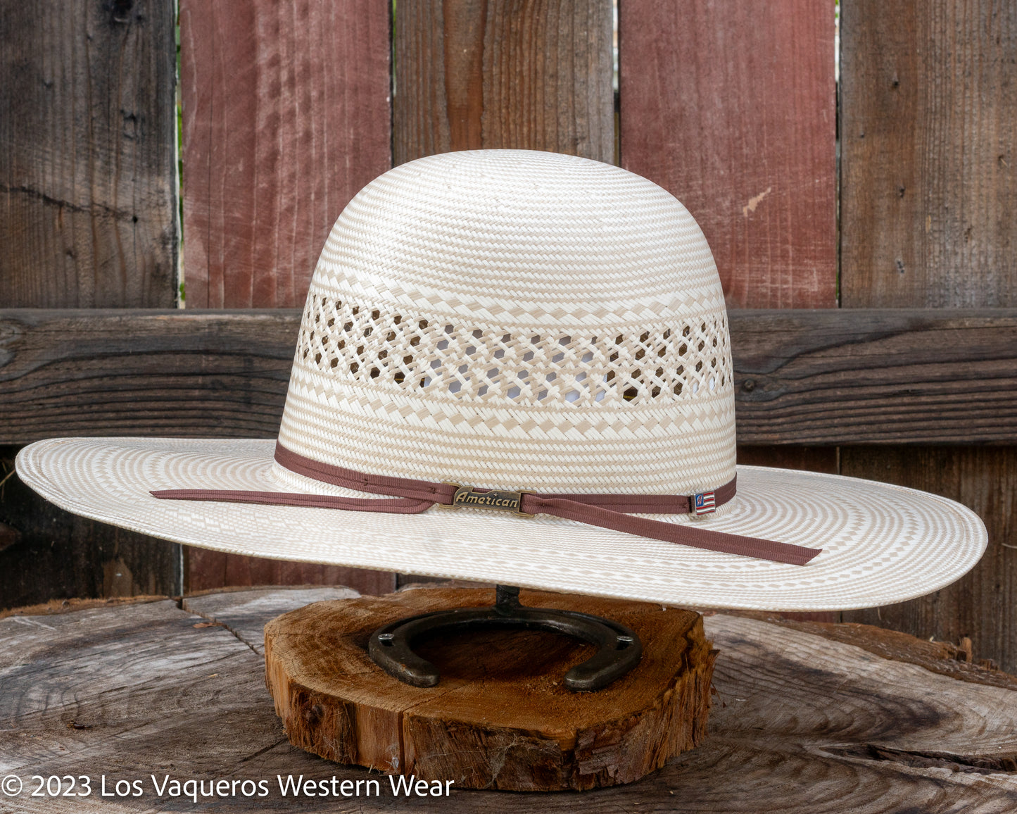 American Hat Company Straw Hat Regular Crown Corn Tan White