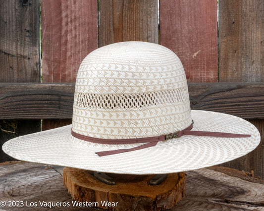 American Hat Company Straw Hat Regular Crown El Tres Carreras Tan White