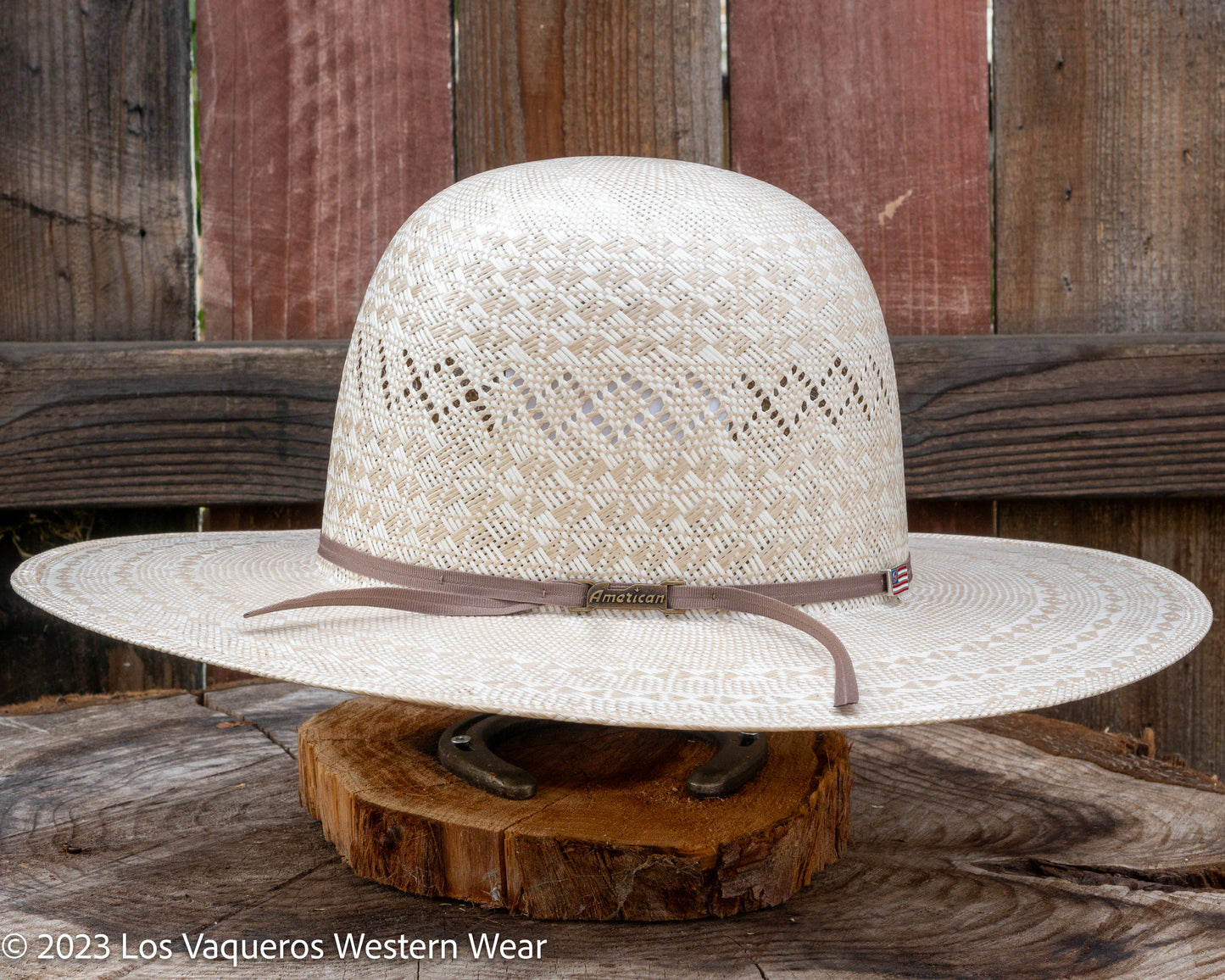American Hat Company Straw Hat Regular Crown Checkers Tan White