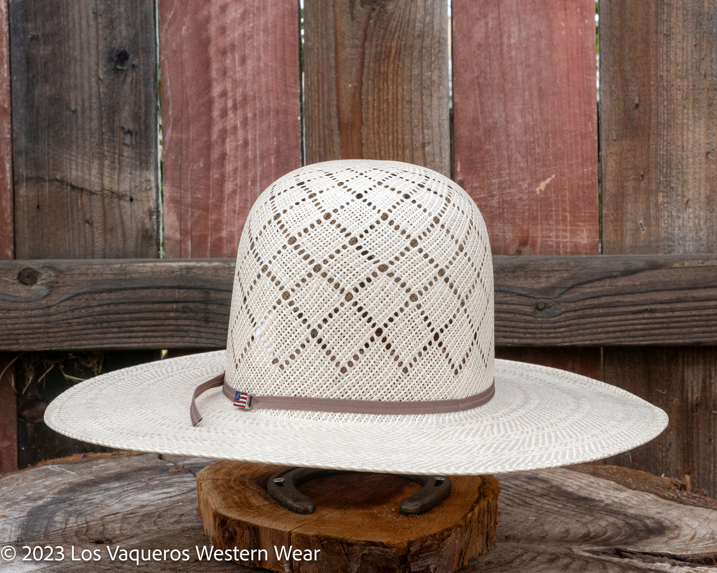 American Hat Company Straw Hat Regular Crown Patchwork Tan White