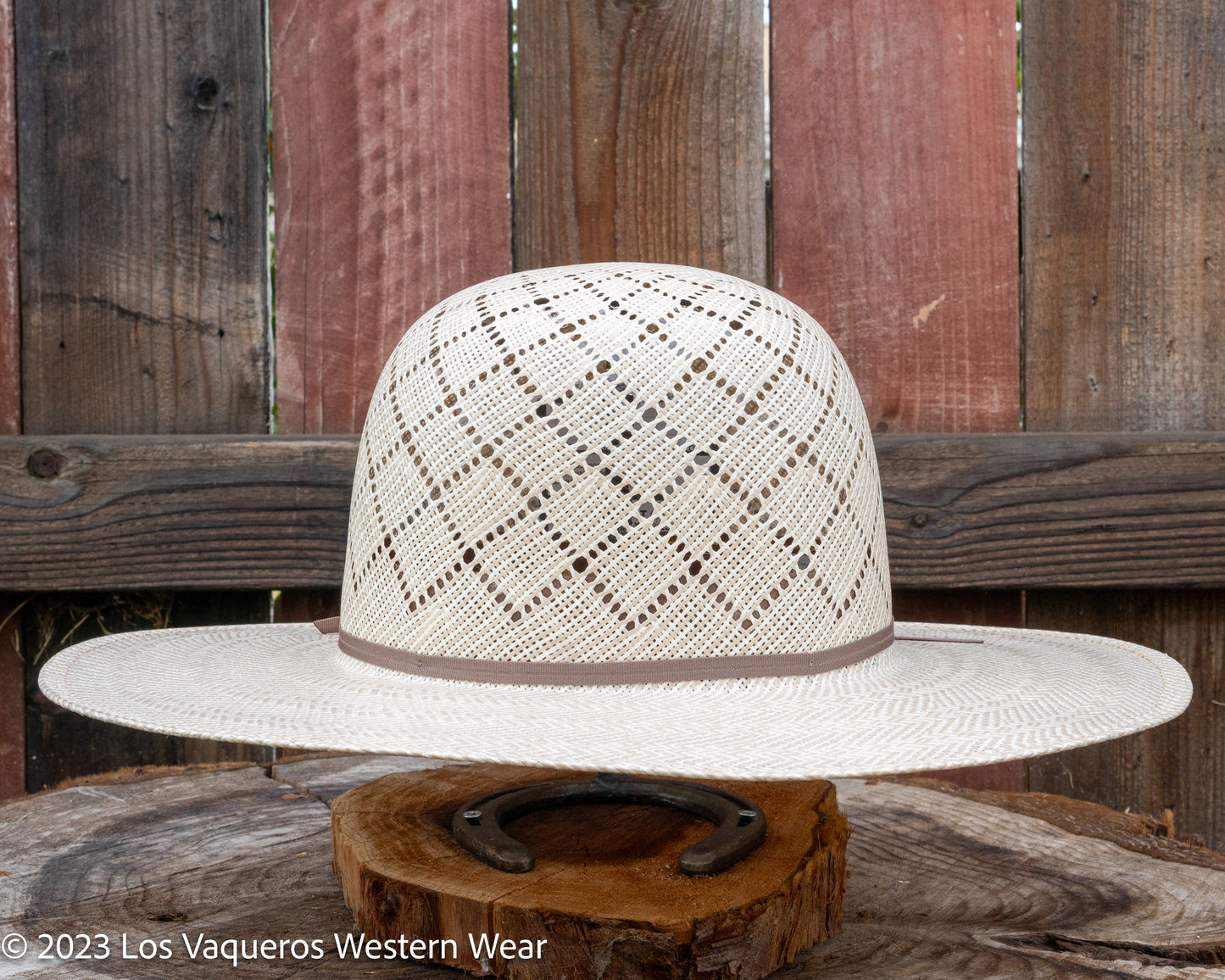 American Hat Company Straw Hat Regular Crown Patchwork Tan White