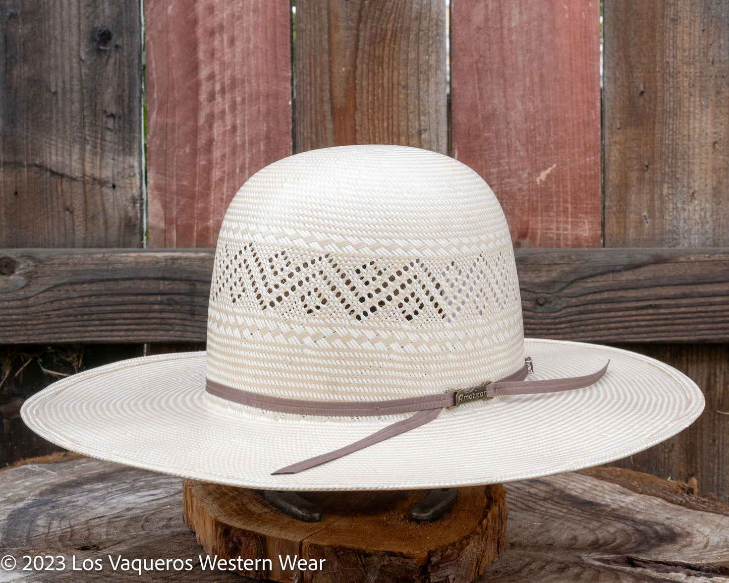 American Hat Company Straw Hat Regular Crown Shooting Stars Tan White