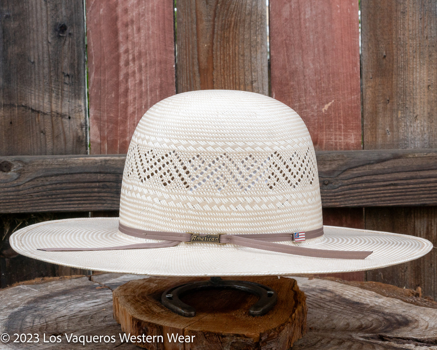 American Hat Company Straw Hat Regular Crown Shooting Stars Tan White