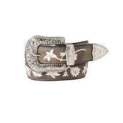 Angel Ranch Girls Belt 1 1/4" Floral Embroidered Grey