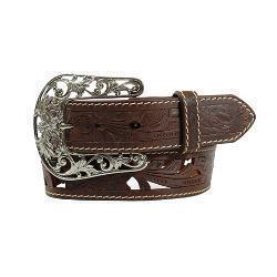 Angel Ranch Ladies Belt 1 1/2'' Floral Filagree Brown