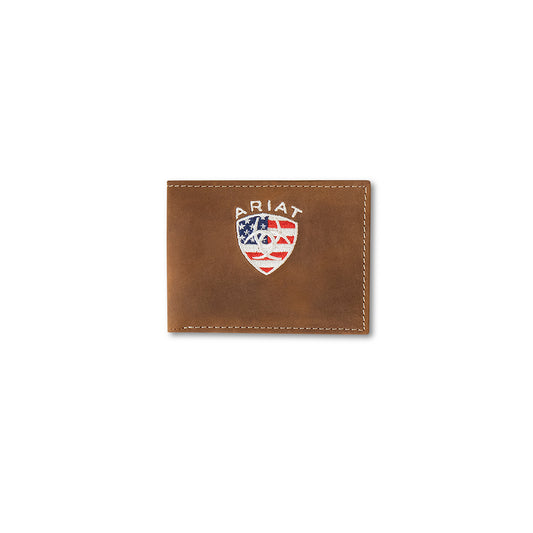 Ariat Bifold Wallet American Flag Embroidered Aged Bark