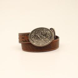 Ariat Boys Belt 1 1/4" Floral Tabs Marble Strap Bull Rider Brown