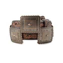 Ariat Ladies Belt 1" Floral Embossed Scalloped Conchos Brown