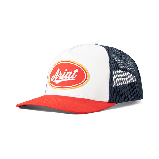 Ariat Mens Ariat Oval Patch Snapback White And Navy