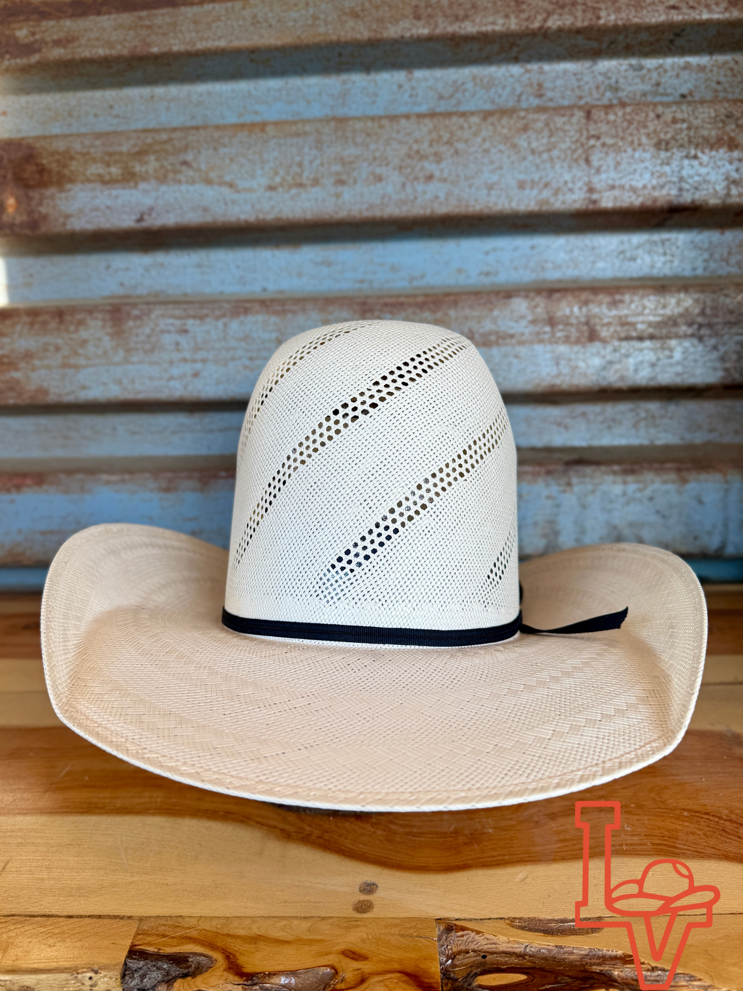 Los Vaqueros Straw Hat Tall Crown Swirl White