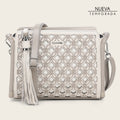 Cuadra Ladies White Cowhide Embroidery Hand Bag