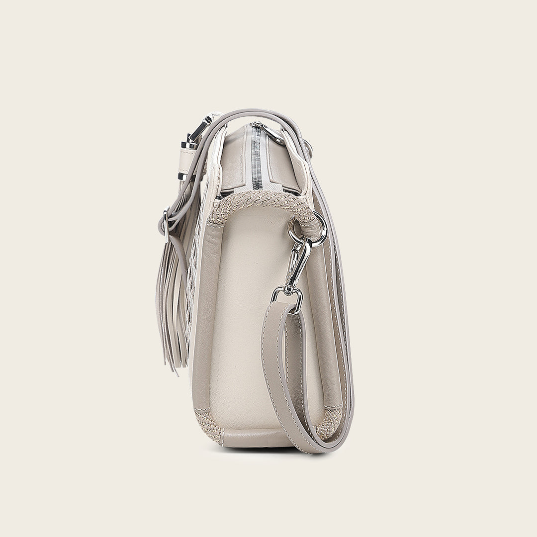 Cuadra Ladies White Cowhide Embroidery Hand Bag