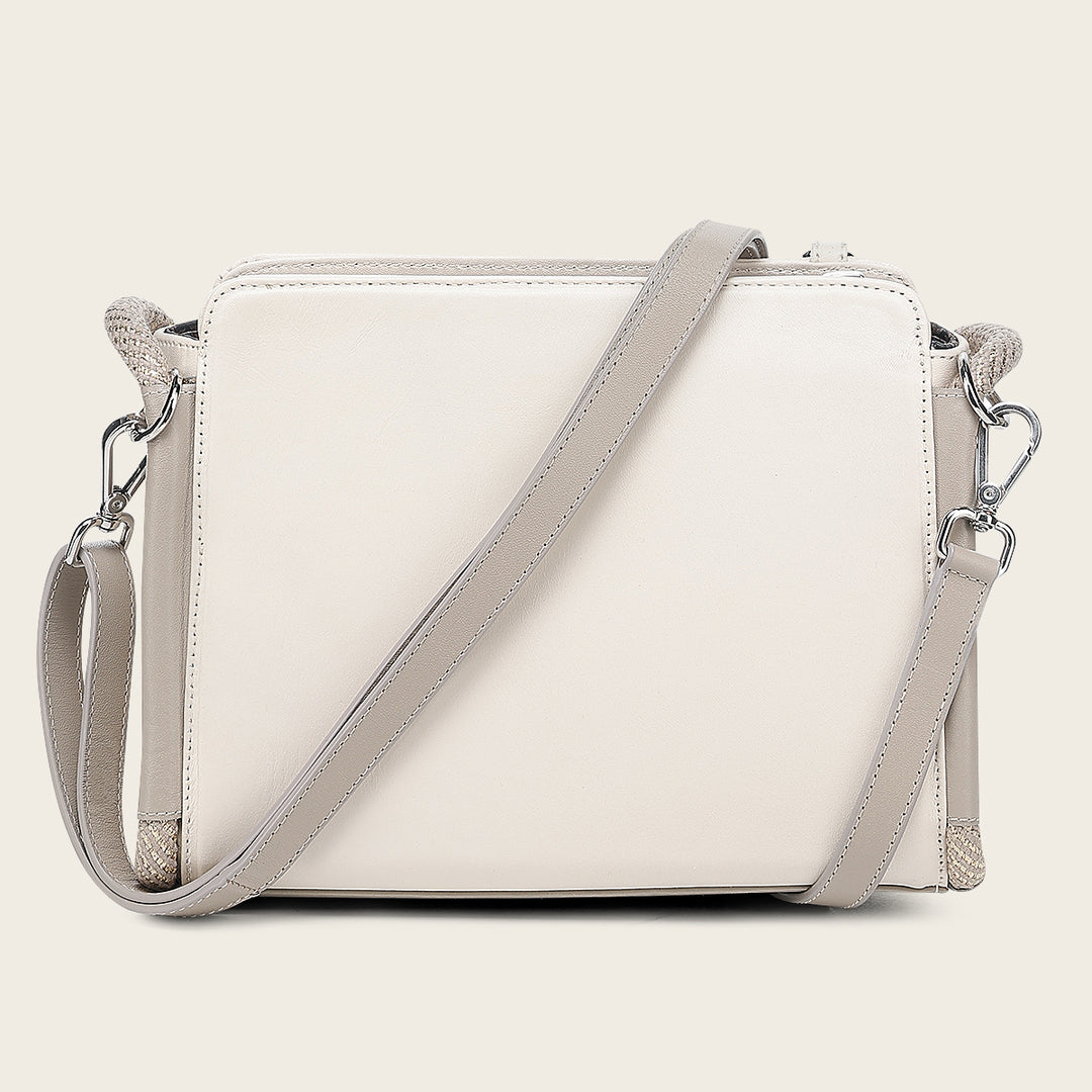 Cuadra Ladies White Cowhide Embroidery Hand Bag