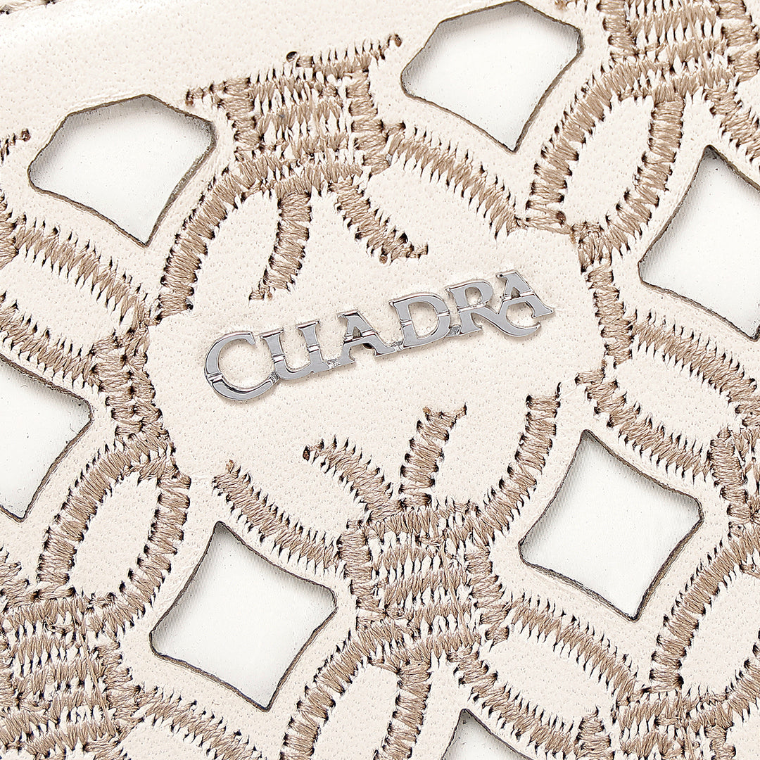Cuadra Ladies White Cowhide Embroidery Hand Bag