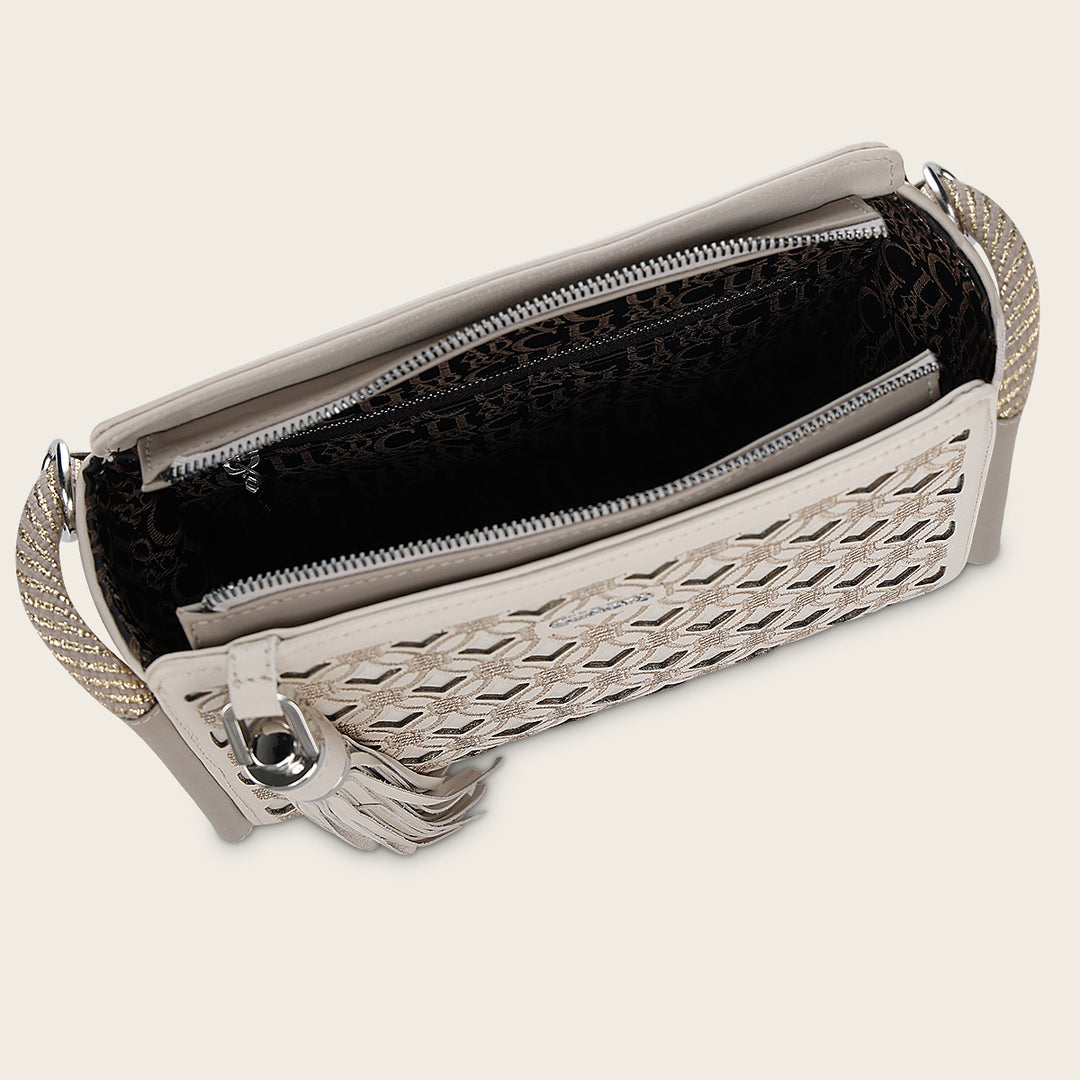 Cuadra Ladies White Cowhide Embroidery Hand Bag