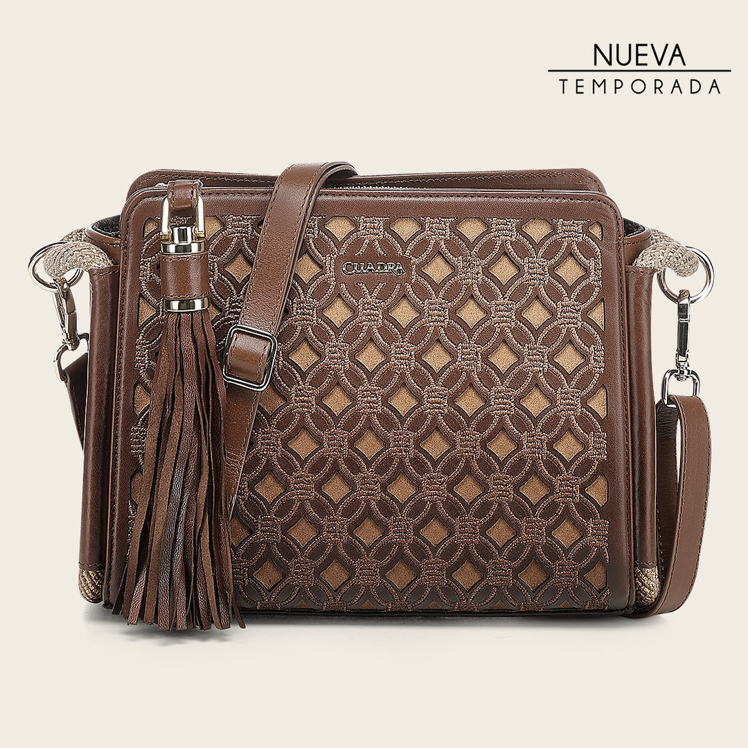 Cuadra Women's Honey Lamb Leather Shoulder Bag With Geometric Design