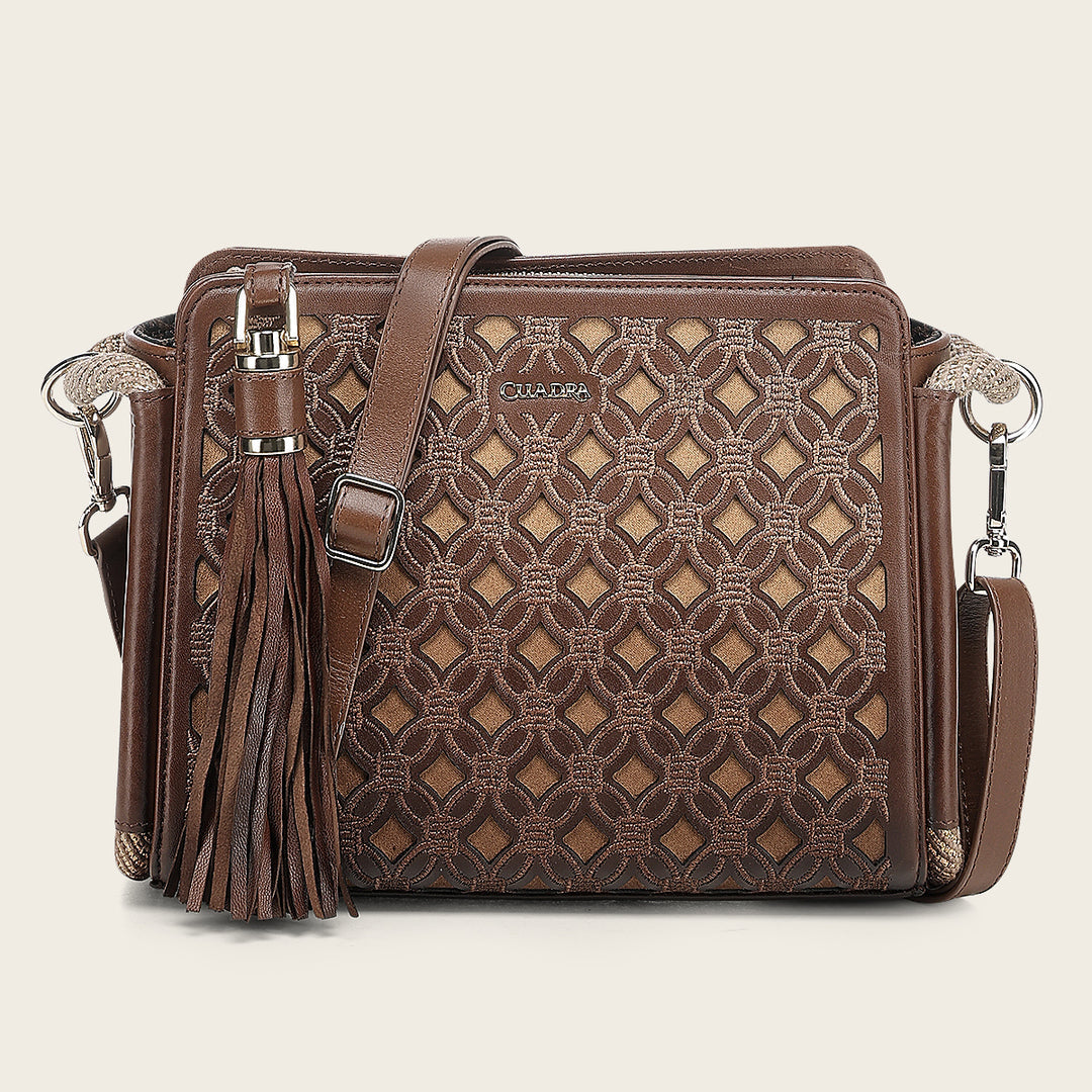 Cuadra Women's Honey Lamb Leather Shoulder Bag With Geometric Design