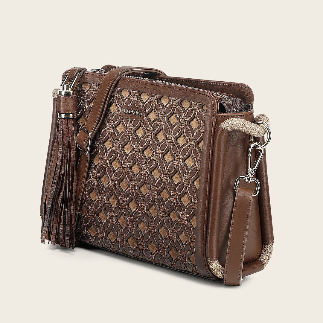 Cuadra Women's Honey Lamb Leather Shoulder Bag With Geometric Design