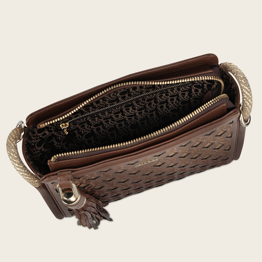 Cuadra Women's Honey Lamb Leather Shoulder Bag With Geometric Design