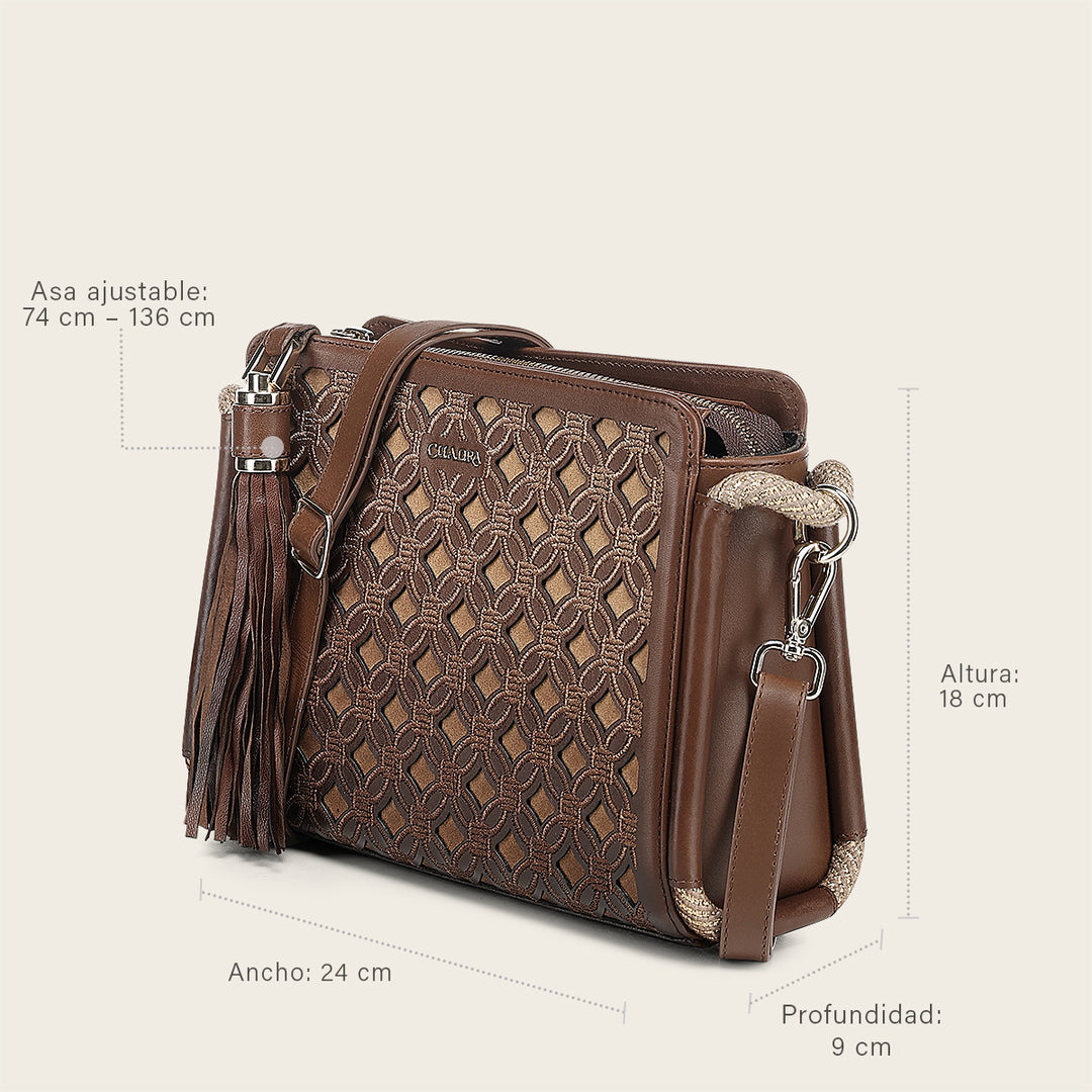 Cuadra Women's Honey Lamb Leather Shoulder Bag With Geometric Design