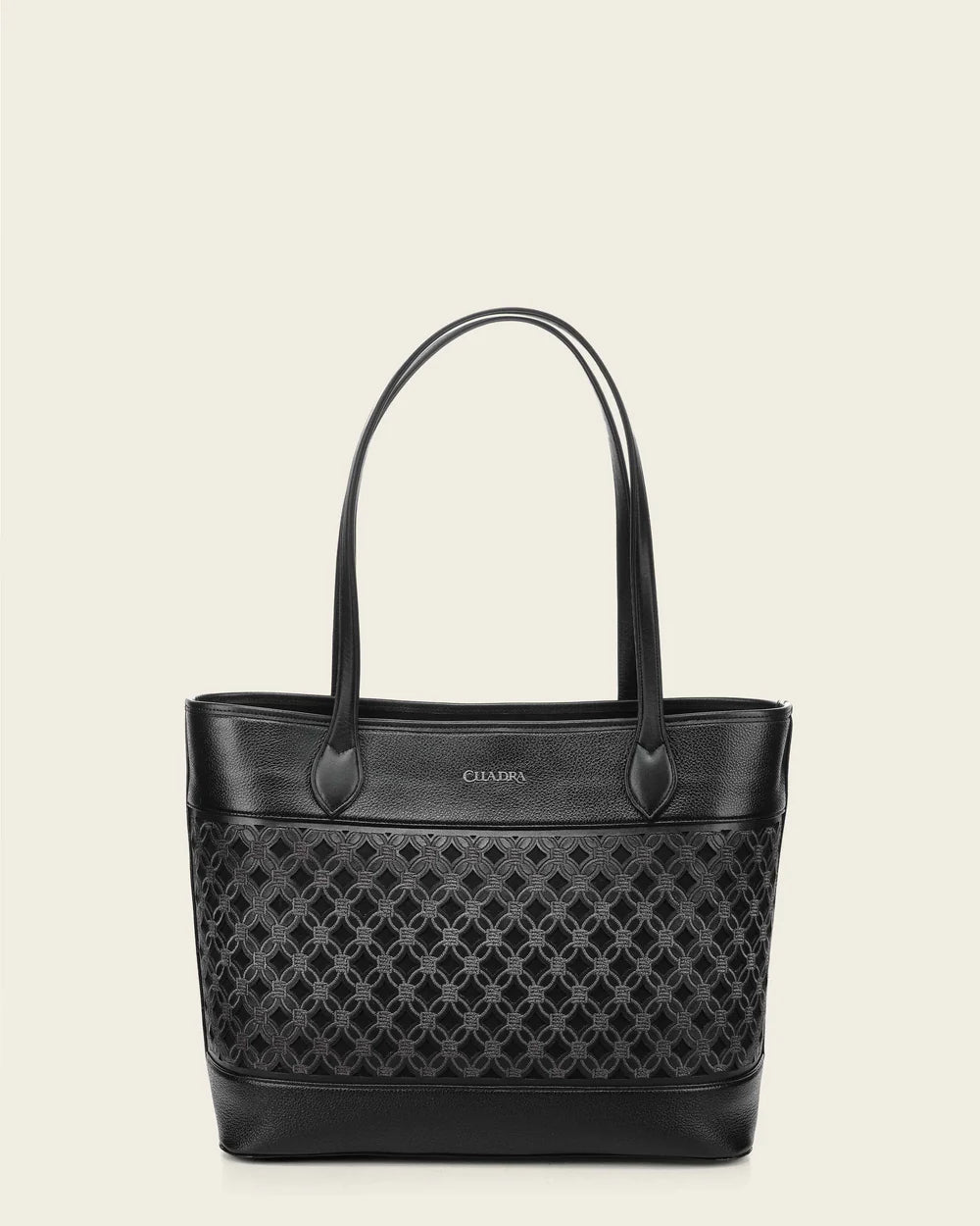 Cuadra Ladies Black Cowhide Embroidery Hand Bag