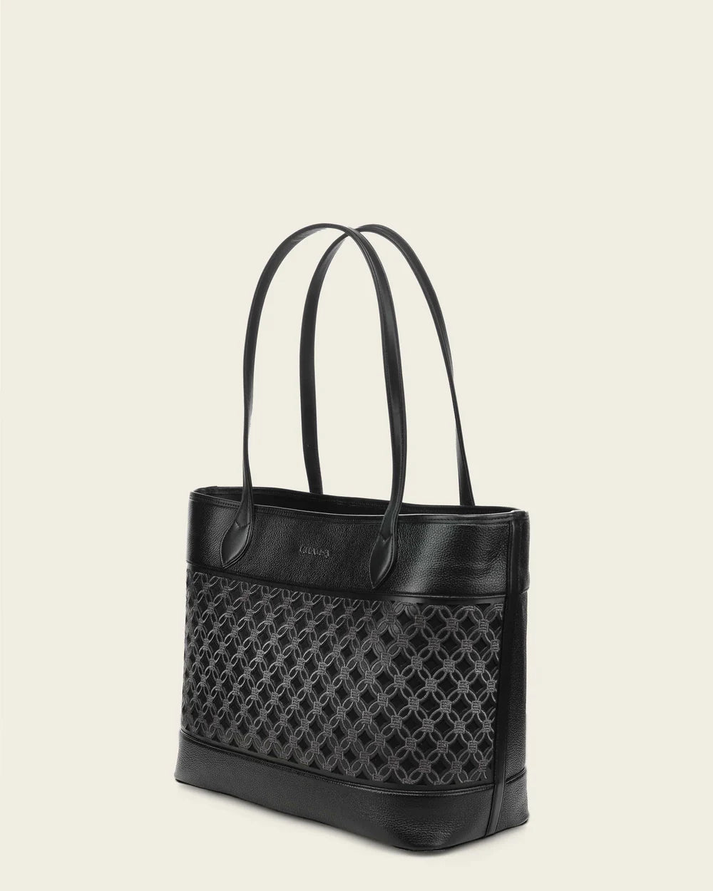 Cuadra Ladies Black Cowhide Embroidery Hand Bag