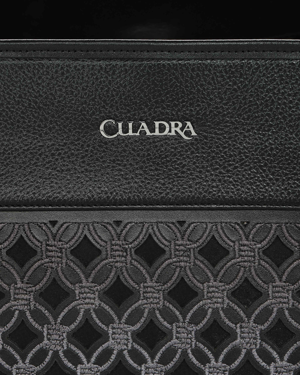 Cuadra Ladies Black Cowhide Embroidery Hand Bag