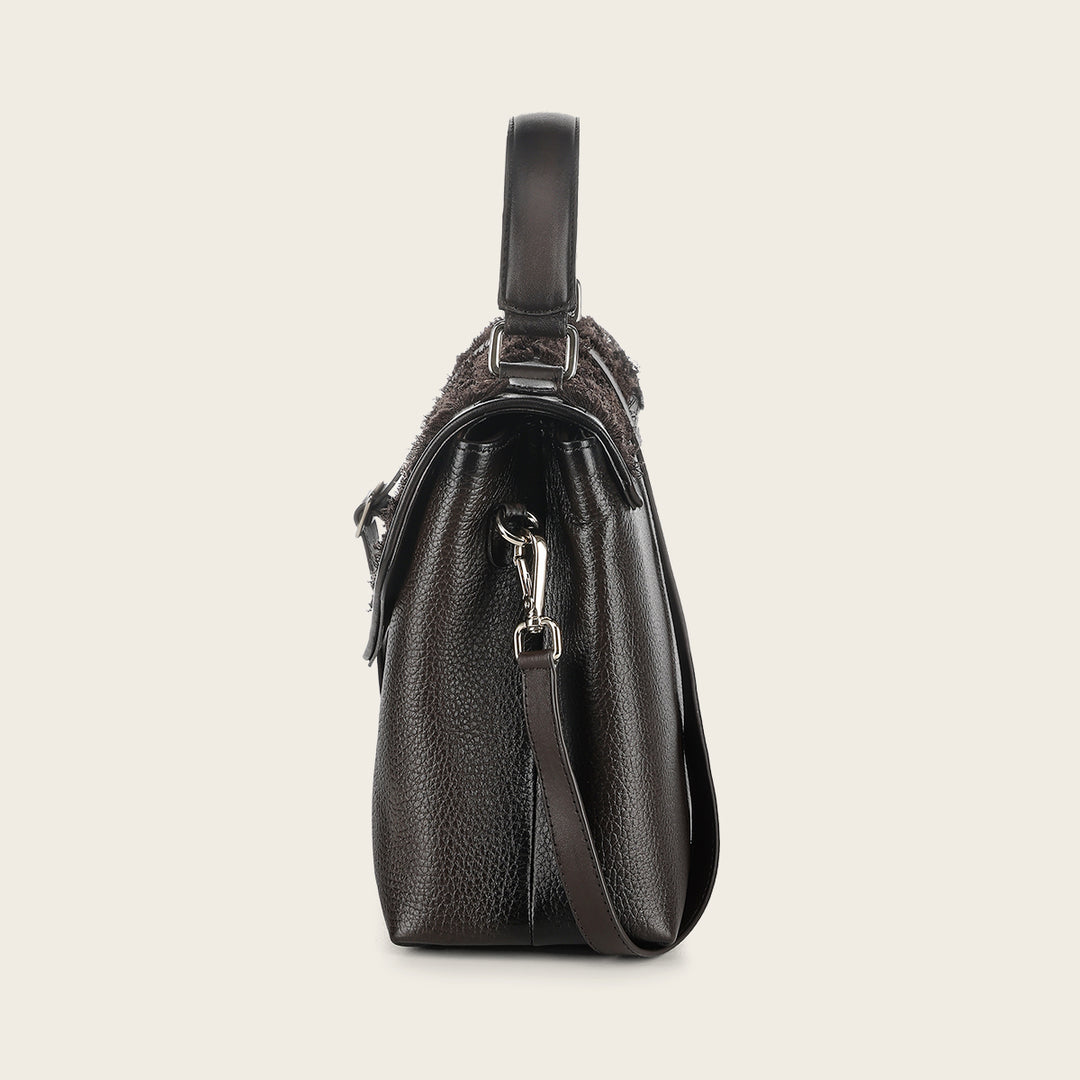 Cuadra Ladies Chocolate Cowhide Embroidery Hand Bag