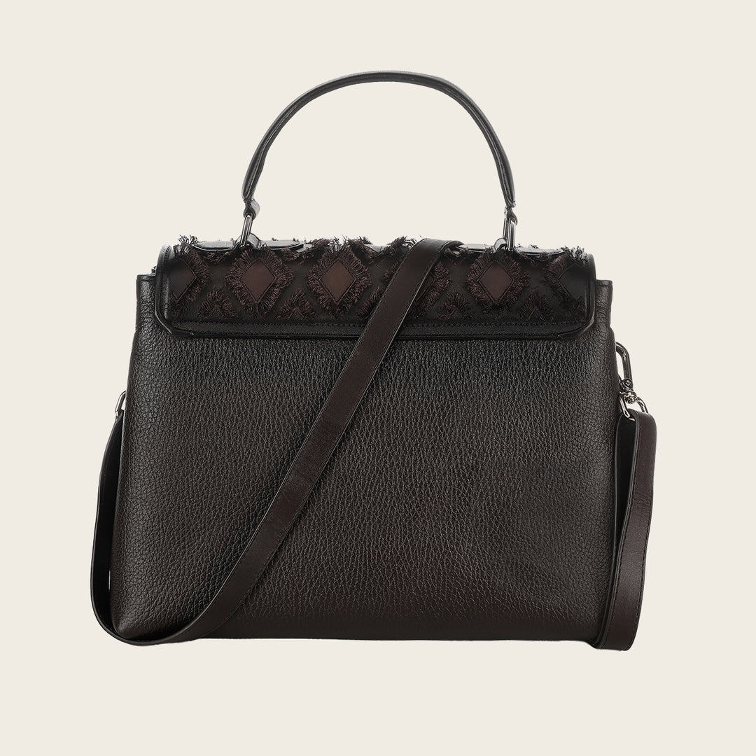Cuadra Ladies Chocolate Cowhide Embroidery Hand Bag