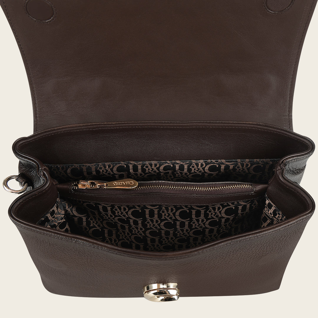 Cuadra Ladies Chocolate Cowhide Embroidery Hand Bag