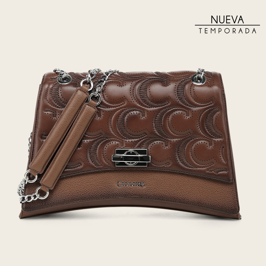 Cuadra Women's Brown Lamb Leather Shoulder Bag With Geometric Design DU859