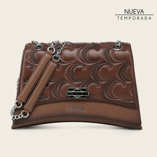Cuadra Women's Brown Lamb Leather Shoulder Bag With Geometric Design DU859