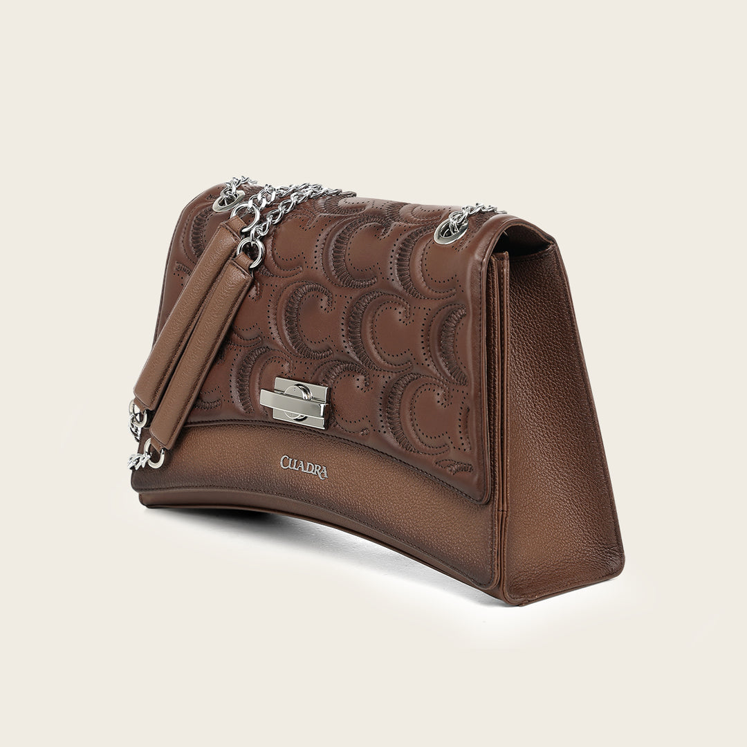 Cuadra Women's Brown Lamb Leather Shoulder Bag With Geometric Design DU859