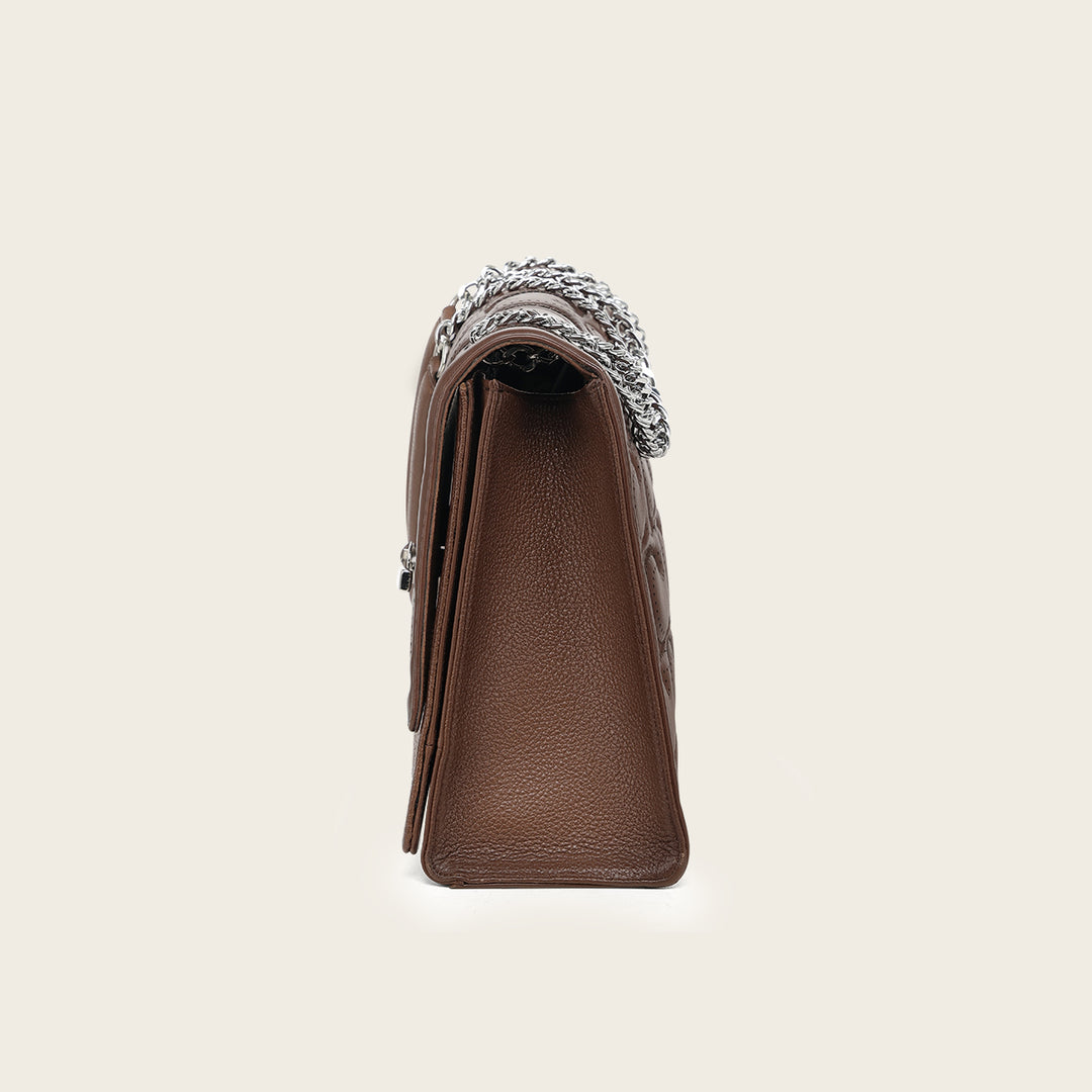 Cuadra Women's Brown Lamb Leather Shoulder Bag With Geometric Design DU859