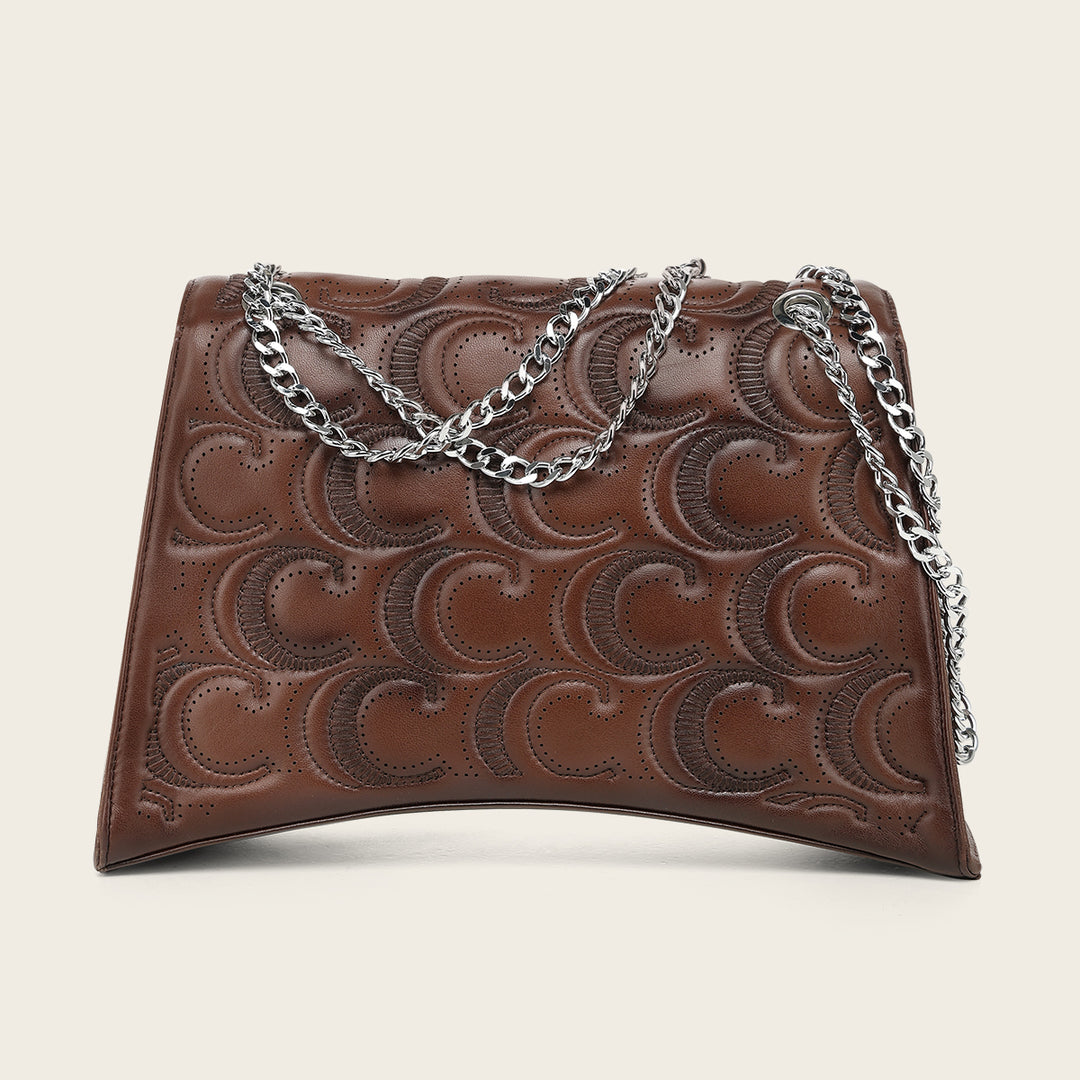 Cuadra Women's Brown Lamb Leather Shoulder Bag With Geometric Design DU859