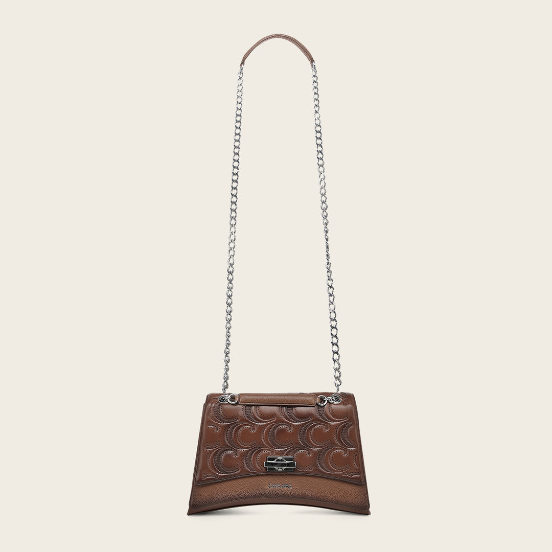 Cuadra Women's Brown Lamb Leather Shoulder Bag With Geometric Design DU859