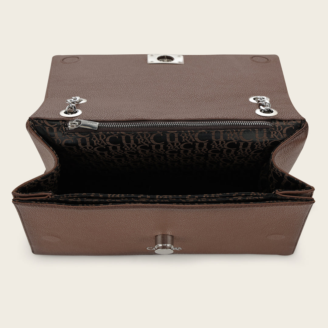 Cuadra Women's Brown Lamb Leather Shoulder Bag With Geometric Design DU859