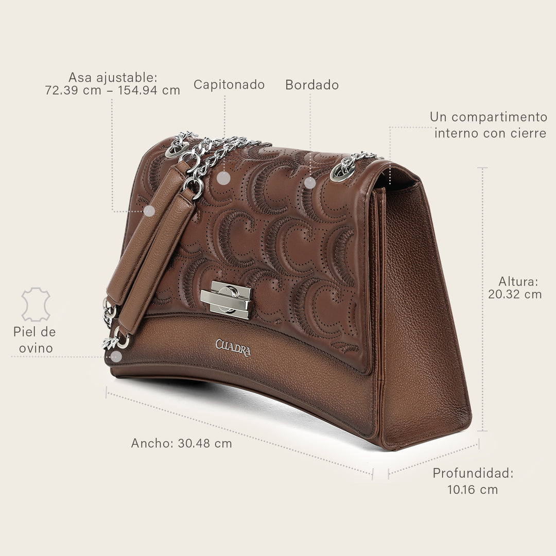 Cuadra Women's Brown Lamb Leather Shoulder Bag With Geometric Design DU859