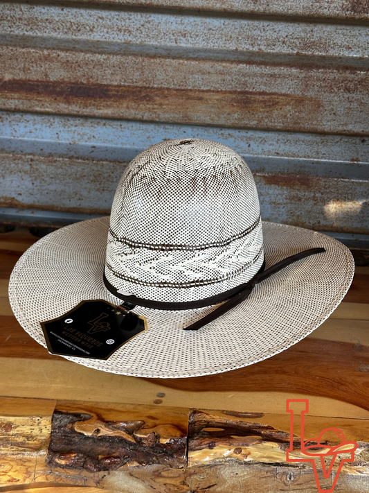 Los Vaqueros Kids Straw Hat Open Regular Crown Bangora Dirty Road Brown White