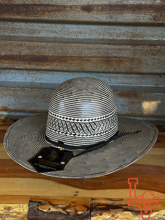 Los Vaqueros Kids Straw Hat Open Regular Crown Charol Black White