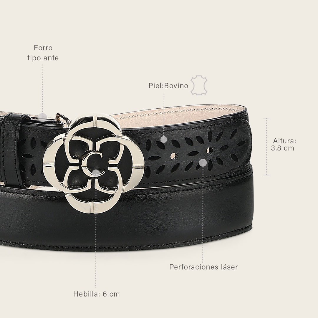 Cuadra Women's Black Belt In Genuine Bovine Leather