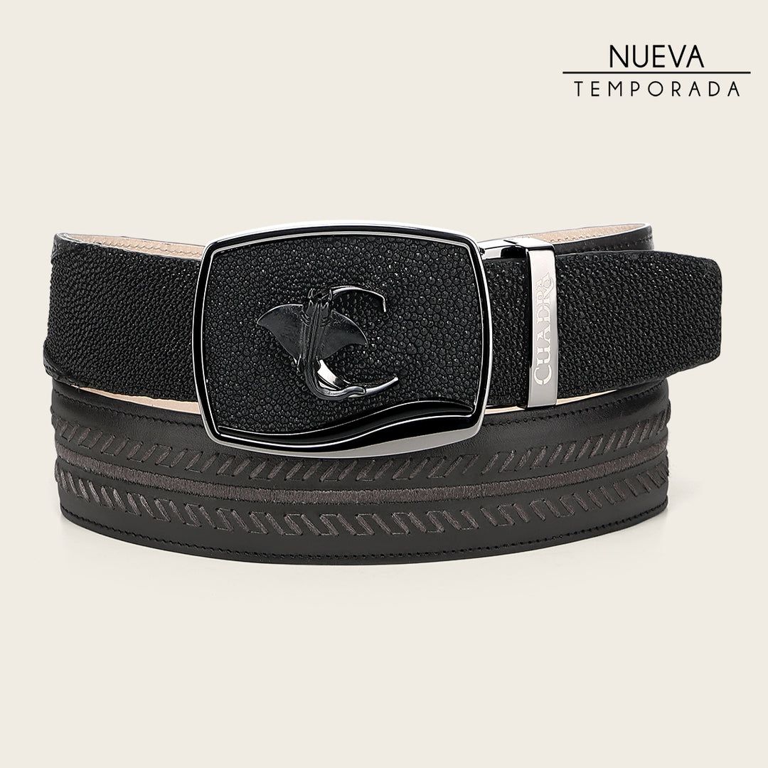 Cuadra Black Stingray Woven Exotic Belt BC475