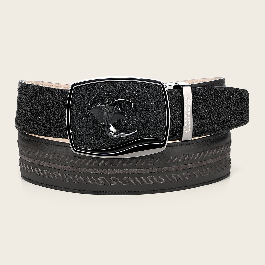 Cuadra Black Stingray Woven Exotic Belt BC475