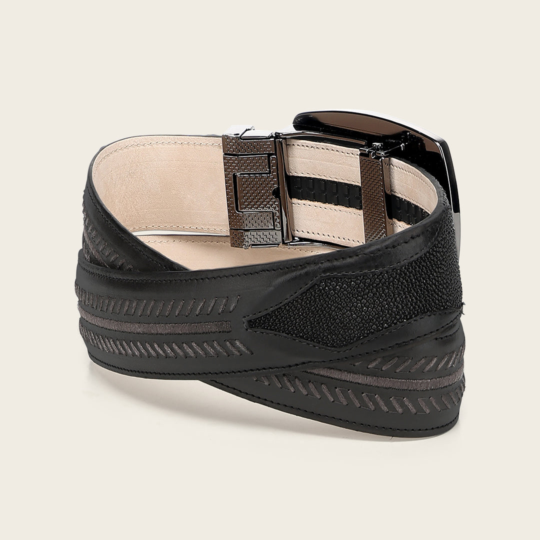 Cuadra Black Stingray Woven Exotic Belt BC475