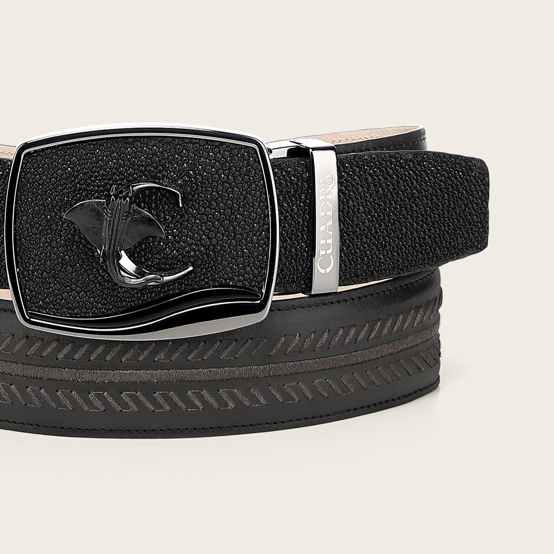 Cuadra Black Stingray Woven Exotic Belt BC475