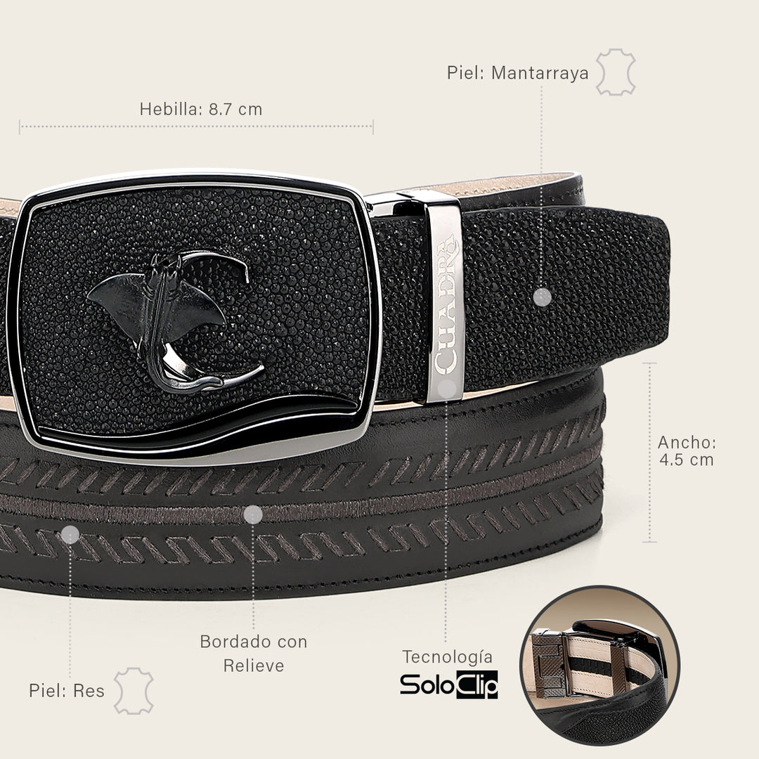 Cuadra Black Stingray Woven Exotic Belt BC475