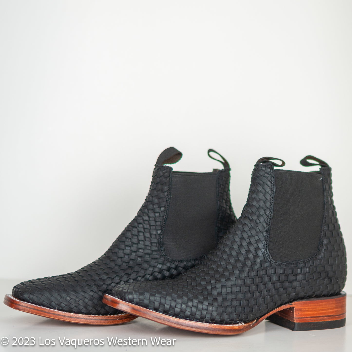 Calzatti Men's Welt Boots Woven Fabric Leather Black
