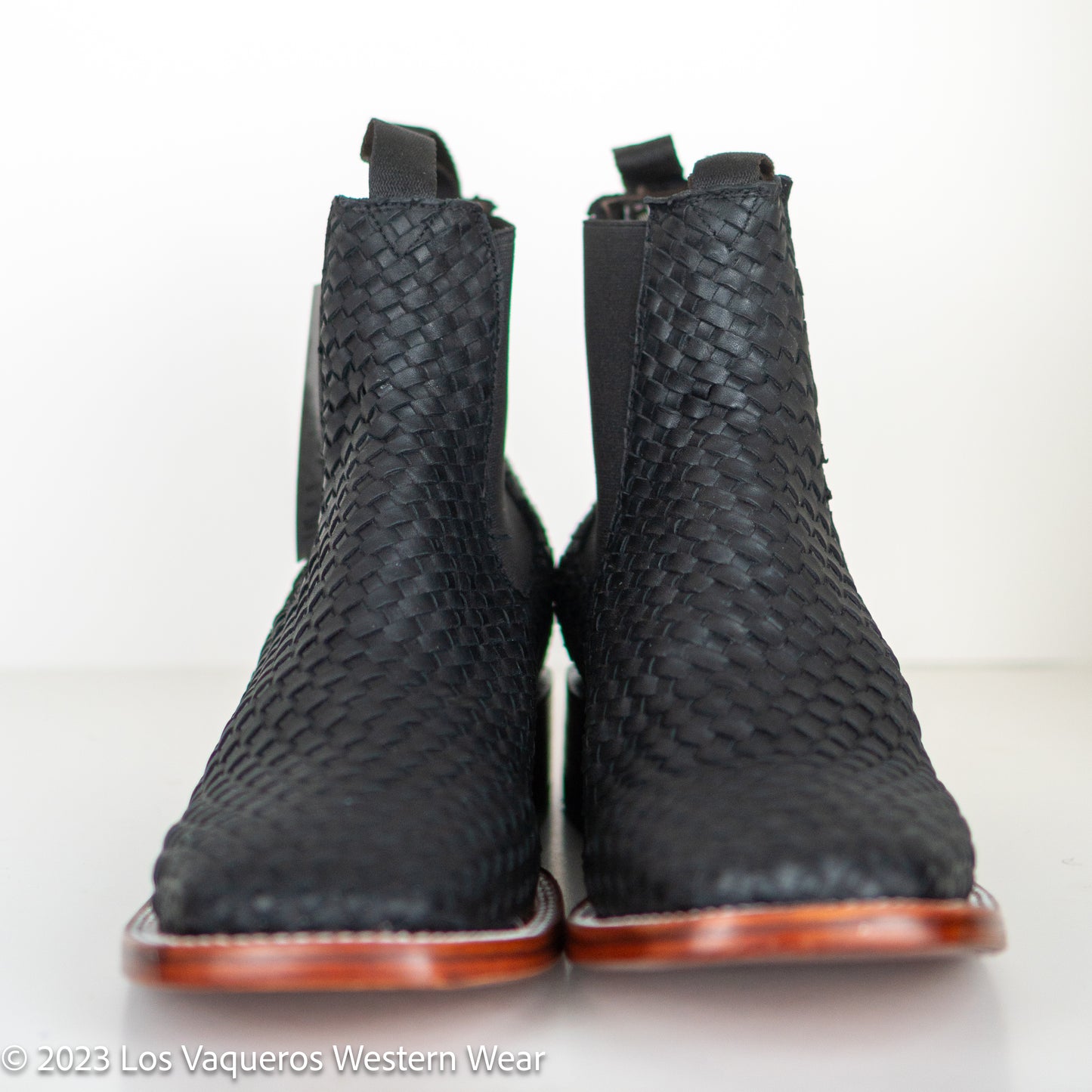 Calzatti Men's Welt Boots Woven Fabric Leather Black