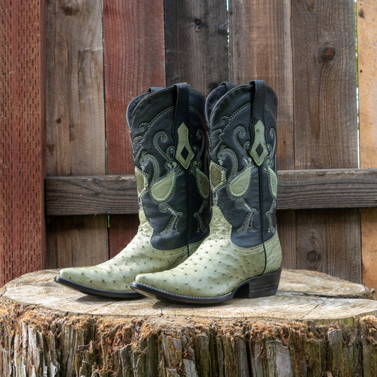 Cuadra Men's Ostrich Cowboy Boots in Pistachio