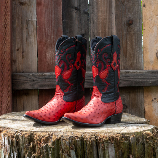 Cuadra Men's Ostrich Cowboy Boots in Red